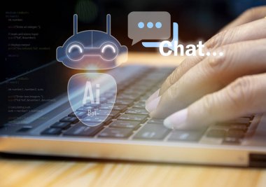 Chatbot, sohbet asistanı, yapay zeka yapay zeka teknolojisi konsepti. Sıradan biri. Sohbet robotuyla gevşetici sohbet.