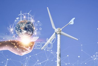 Concept of using clean energy that is environmentally friendly, wind energy, solar energy, electric cars, etc.