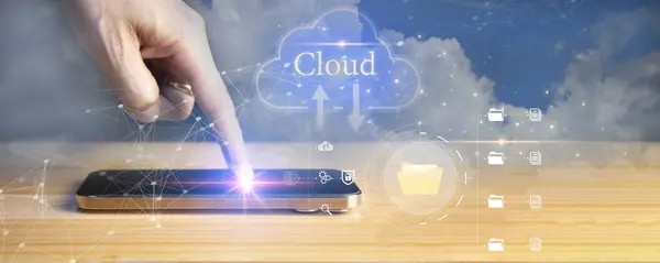 Cloud computing concept - connect device to cloud business man or information technology with cloud computing icon.