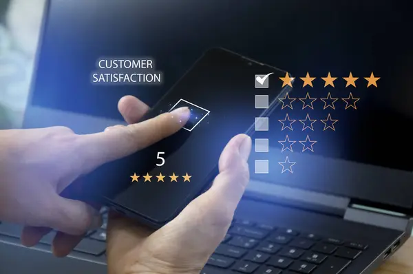 Users rate their service experience on the online application for a customer satisfaction survey concept