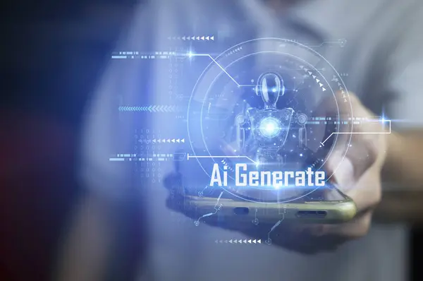 Ai Generate  Ai tech, businessman show virtual graphic Global Internet connect Chat with AI, Artificial Intelligence. using command prompt for generates something, Futuristic technology transformation.