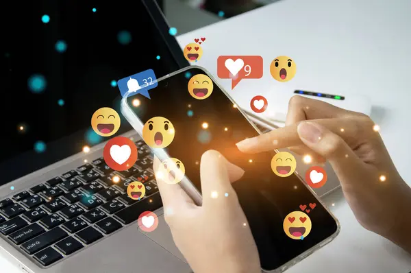 Use of social media and digital smartphones Holiday lifestyle and social media concept online marketing Connecting technology networks in global business.	