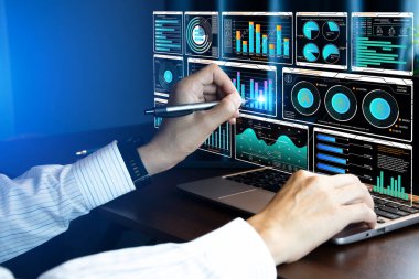 Verimli depolama ve veri dosyaları, internet teknolojisi konsepti ve yapay zeka sistemi yönetimi için otomatik yazılım yönetim sistemi