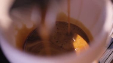 Close up view of preparing delicious hot coffee