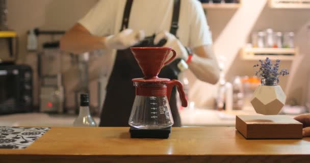 Close View Preparing Delicious Hot Coffee — Vídeo de Stock