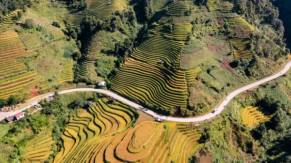 stock image Rice fields on terraced of Mu Cang Chai, YenBai, Vietnam. Rice fields prepare the harvest at Northwest Vietnam.