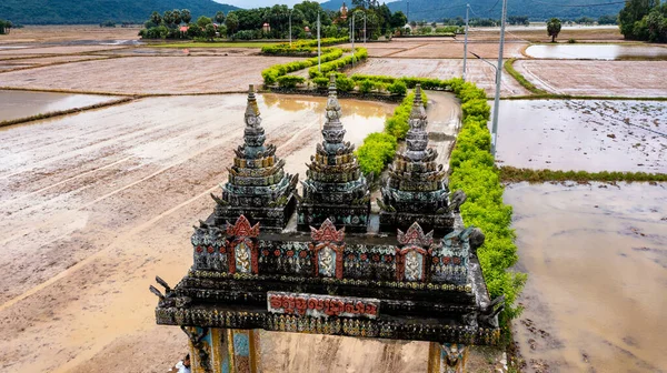 Khmer Pagode Zwischen Reisfeldern Giang Aus Der Luft — Stockfoto