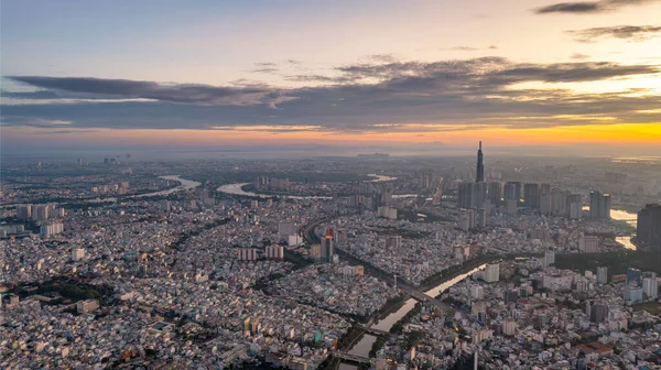 Ovanifrån Byggnaden Stad Flygfoto Skyskrapor Flyger Med Drönare Chi Minh — Stockfoto