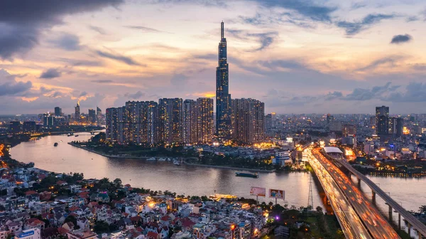 Top View Building City Αεροφωτογραφία Ουρανοξύστες Που Πετούν Drone Του — Φωτογραφία Αρχείου