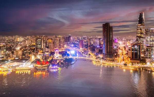 Veduta Panoramica Aerea Del Paesaggio Urbano Della Città Hochiminh Fiume Immagine Stock