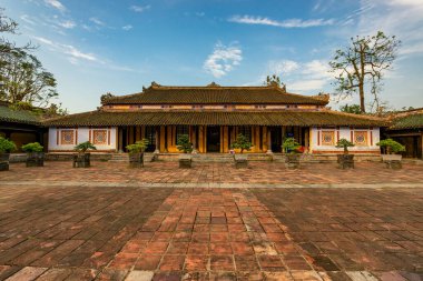 Hue, Vietnam 'daki Mor Yasak Şehir' in içinde Meridian 'ın İmparatorluk Şehri' nin muhteşem manzarası..