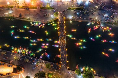 Aerial drone view of Hoi An city, Vietnam. Ancient town, UNESCO world heritage, at Quang Nam province. One of the most popular touristic destinations clipart