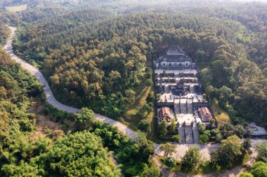 Aerial view of the beautiful Royal Tomb of Khai Dinh King (Lang Khai Dinh), Hue city, Vietnam. The most beautiful tomb of the kings Hue is a popular tourist destination in Asia. clipart