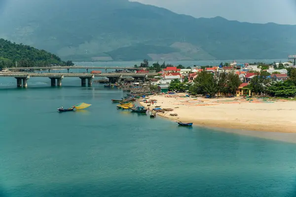 stock image Aerial view of Lang Co bay and beach, Hai Van pass, Lap An lagoon, Hue, Vietnam.