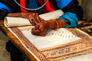 Linen weaving - traditional cultural beauty of Mong people in Ha Giang clipart