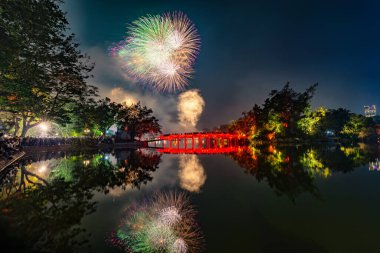 Fireworks night at Hoan Kiem Lake on 2025 New Year's Eve clipart