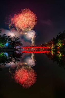 Fireworks night at Hoan Kiem Lake on 2025 New Year's Eve clipart