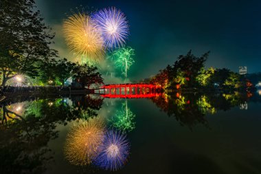 Fireworks night at Hoan Kiem Lake on 2025 New Year's Eve clipart