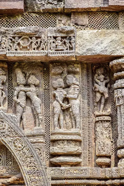 Estrutura Kama Erótica Cenas Mithuna Nas Paredes Templo Enquanto Viajava — Fotografia de Stock