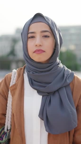 Muslim Woman Hijab Crossing Arms Serious Expression — Stockvideo