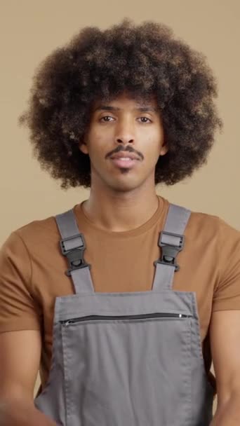 Friendly African Man Carpentry Worker Looking Camera Wearing Work Uniform — Vídeo de Stock