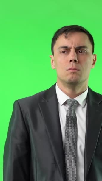 Shocked Male Entrepreneur Formal Wear Touching Face Looking Aside Opened — Vídeos de Stock