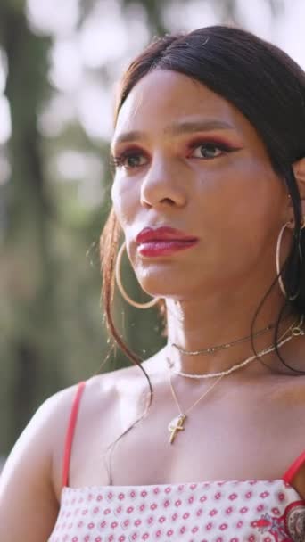 Transgender Woman Sad Expression Park — Stok video