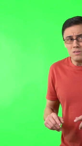 Real Time Frowning Male Eyeglasses Looking Misunderstanding Apprehension Chromakey Background — Stock Video