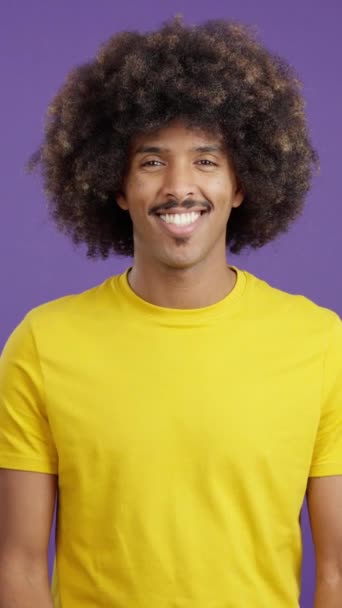 Happy Cool African Man Curly Hair Looking Camera Arms Crossed — Stock Video