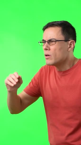 Blind Male Red Shirt Lifting Glasses Frowning While Trying See — Stock Video