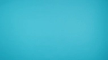 Lgbt gökkuşağı bayrağıyla sarılan mutlu bir adamın mavi arkaplanlı videosu stüdyoda. Çerçeve boş başlar, adam aşağıdan görünür ve altta kaybolur.