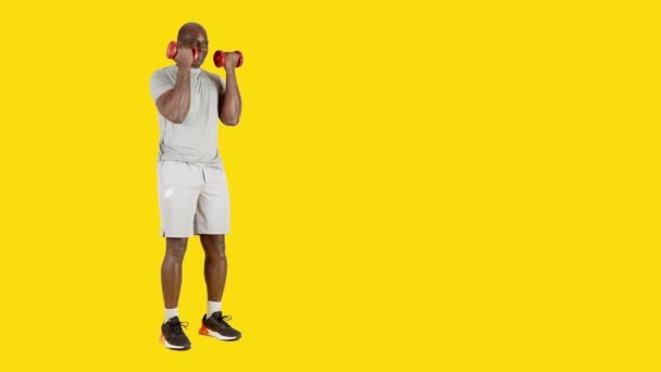 Vidéo Studio Avec Fond Jaune Homme Africain Effectuant Biceps Haute — Video