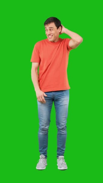 Full Body Shy Undecided Young Man Casual Wear Standing Isolated — Stock video