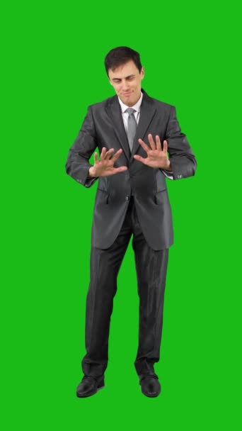 Full Length Positive Male Entrepreneur Formal Suit Showing Thumb Looking — Video Stock
