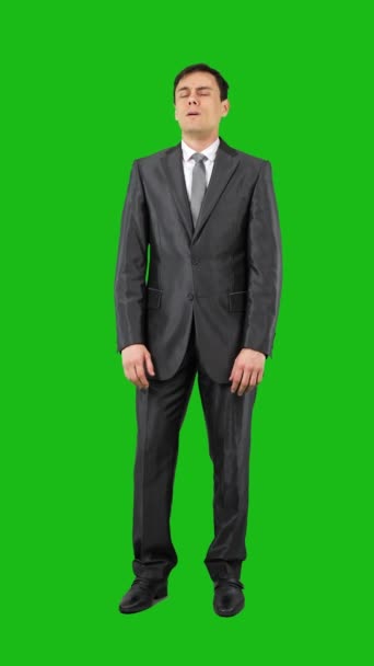 Puzzled Man Formal Suit Pointing Fingers Looking Serious Face Isolated — Stock video