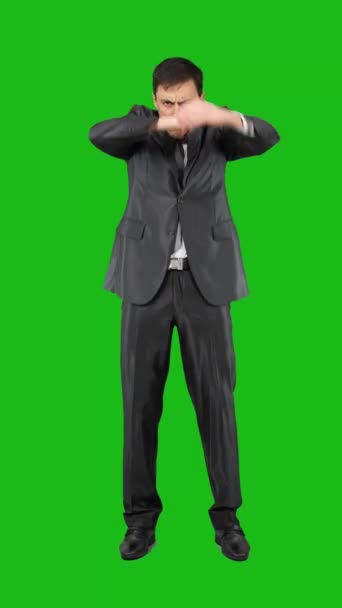 Full Body View Angry Male Entrepreneur Wearing Formal Suit Standing — Vídeo de Stock