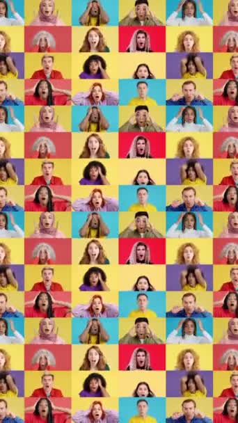 Filmik Spowolnionego Ruchu Nieskończonej Mozaiki Ludzi Zachwycie Zdumioną Ekspresją — Wideo stockowe