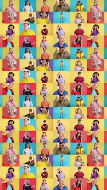 Langsom Bevægelse Video Uendelig Mosaik Mennesker Lytter Til Musik Med – Stock-video