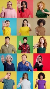 Çok ırklı insanların el hareketleriyle durduğu bir mozaiğin yavaş çekim videosu