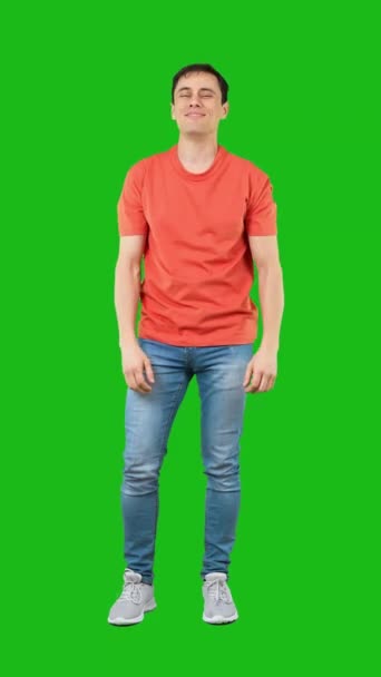 Full Body Young Self Assured Muscular Male Model Orange Shirt — Wideo stockowe