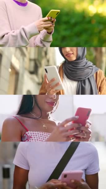 Sokaktaki Cep Telefonunu Kullanan Mutlu Insanların Yavaş Çekim Videosu — Stok video