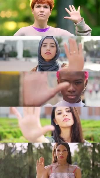 Αργή Κίνηση Βίντεο Από Ένα Μωσαϊκό Ανθρώπων Gesturing Σταματήσει Χέρι — Αρχείο Βίντεο