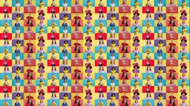 Çok ırklı insanların öpüşmelerini gösteren sonsuz bir mozaiğin yavaş çekim videosu.