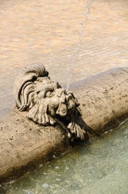 Roma 'daki Barberini sarayının çeşmesinde ağzından su fışkırtan heykeltraş kafasının ayrıntıları.