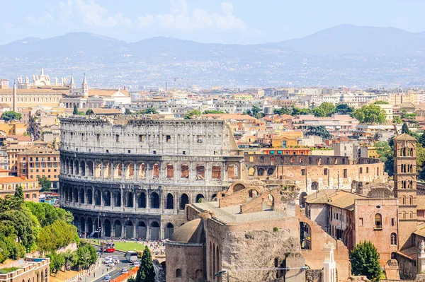 Vue Panoramique Rome Depuis Vittoriano Avec Colisée Basilique Maxence Église — Photo