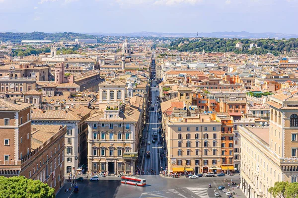 Panoramatický Pohled Del Corso Náměstí Piazza Venezia Řím — Stock fotografie
