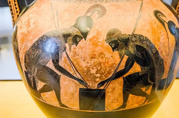 Roma, İtalya, 29 Ağustos 2008: Çatı katı siyah amforo, Exequias 'ın işi. Achilles ve Ajax zar oynuyorlar. Etrüsk Müzesi