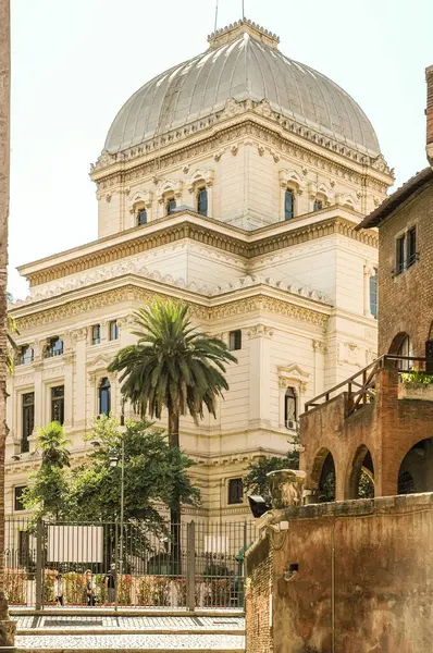 Panorâmica Grande Sinagoga Roma Perto Rio Tibre Imagens De Bancos De Imagens Sem Royalties