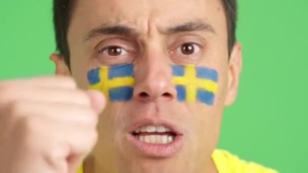 拿着瑞典国旗的人被裁判惹怒了 — 图库视频影像