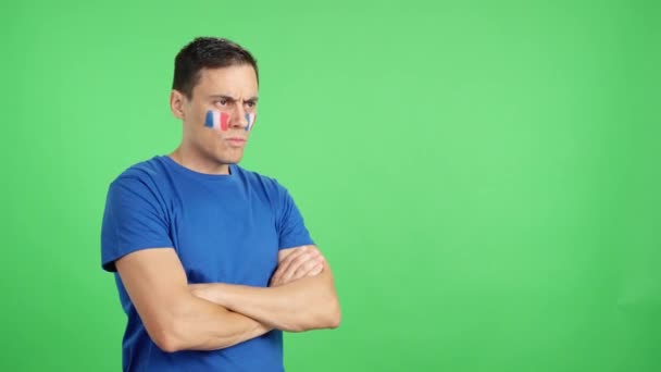 Video Studio Chroma French Patriot Man Looking Away Serious Expression — Stock Video